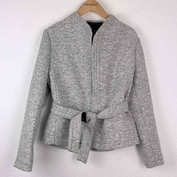 Banana Republic Jackets & Blazers - Banana Republic Fitted Tweed Belted Dress Jacket Gray Grey Size 2 Preowned